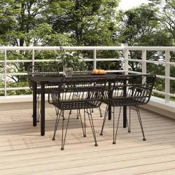 Ensemble &agrave; manger de jardin 5 pcs Noir R&eacute;sine tress&eacute;e