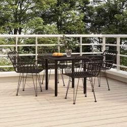 Ensemble &agrave; manger de jardin 5 pcs Noir R&eacute;sine tress&eacute;e