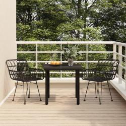 Ensemble &agrave; manger de jardin 3 pcs Noir R&eacute;sine tress&eacute;e