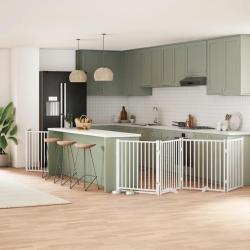 Barri&egrave;re pour chien porte pliable 8panneaux blanc bois peuplier