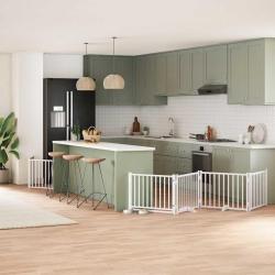 Barri&egrave;re pour chien porte pliable 10 panneaux bois de peuplier