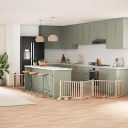 Barri&egrave;re pour chien porte pliable 10 panneaux bois de peuplier