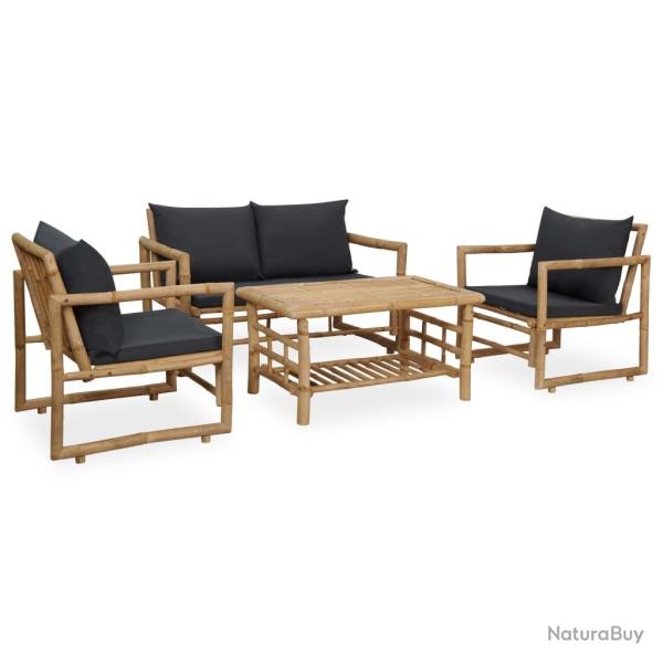 Salon de jardin 4 pcs avec coussins Bambou
