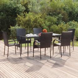 Ensemble &agrave; manger de jardin 7 pcs Noir R&eacute;sine tress&eacute;e