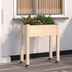 Jardini&egrave;re sur roues avec doublure 71x37x80 cm bois de sapin
