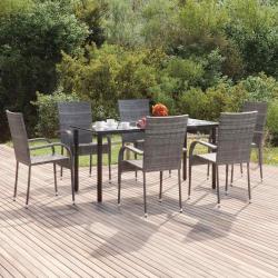 Ensemble &agrave; manger de jardin 7 pcs Gris R&eacute;sine tress&eacute;e