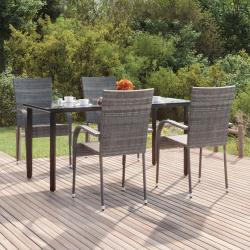 Ensemble &agrave; manger de jardin 5 pcs Gris R&eacute;sine tress&eacute;e