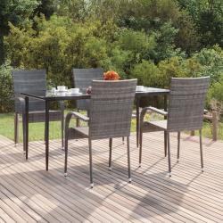 Ensemble &agrave; manger de jardin 5 pcs Gris R&eacute;sine tress&eacute;e