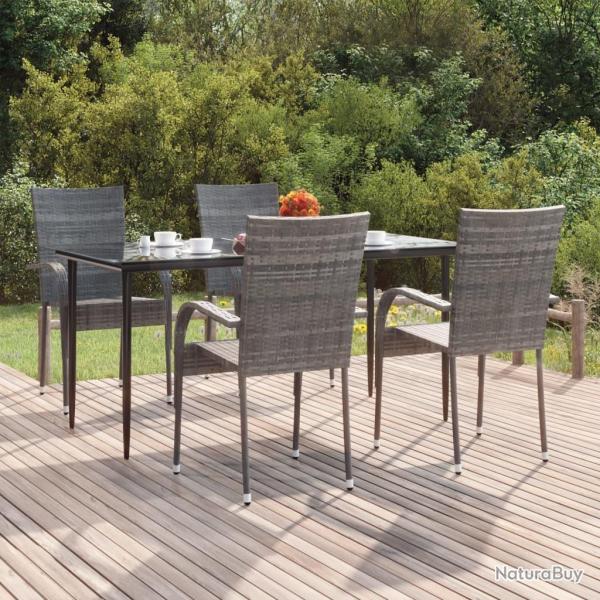 Ensemble � manger de jardin 5 pcs Gris R�sine tress�e