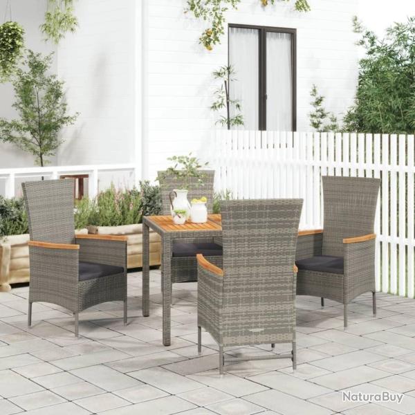 Ensemble � manger de jardin 5 pcs coussins gris r�sine tress�e