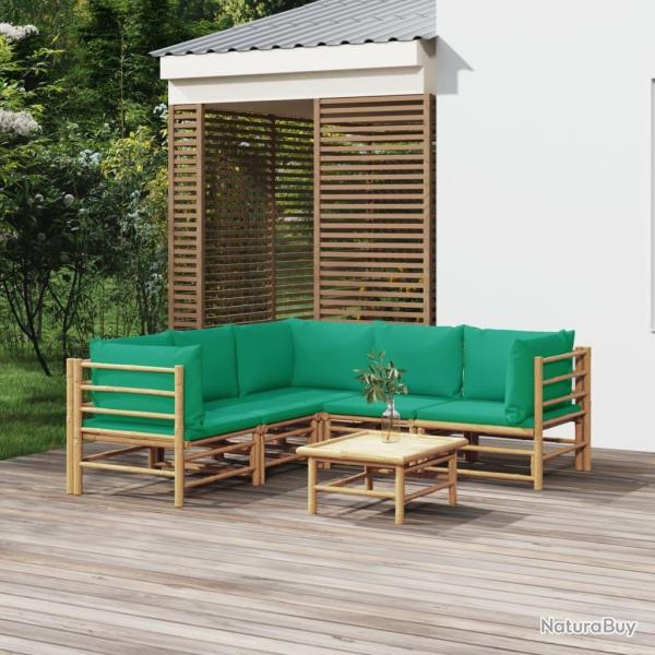 Salon de jardin 6 pcs avec coussins vert bambou