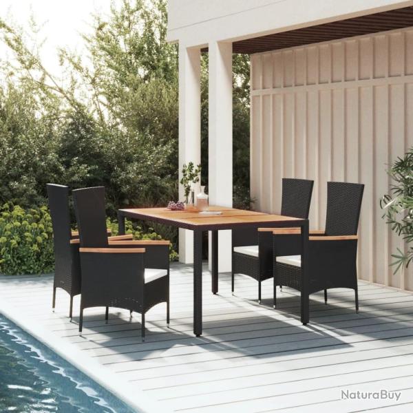 Ensemble � manger de jardin coussins 5pcs Noir R�sine tress�e