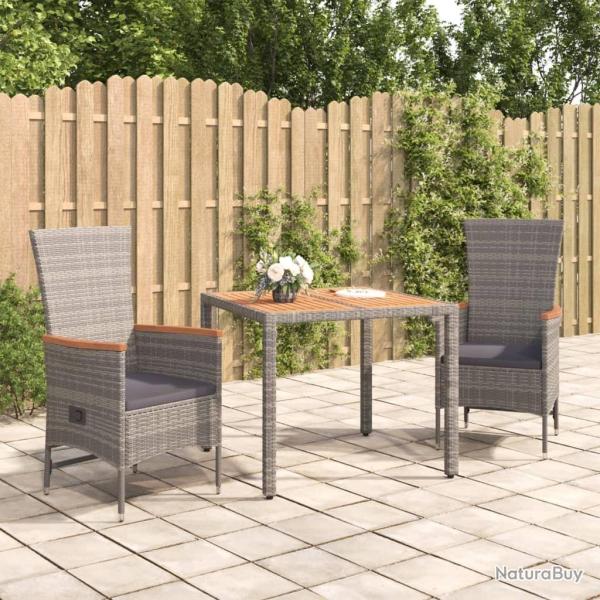 Ensemble � manger de jardin 3 pcs coussins gris r�sine tress�e