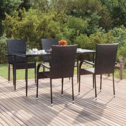 Ensemble &agrave; manger de jardin 5 pcs Noir R&eacute;sine tress&eacute;e