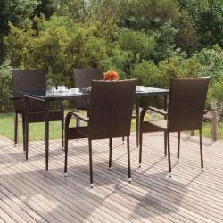 Ensemble &agrave; manger de jardin 5 pcs Marron R&eacute;sine tress&eacute;e