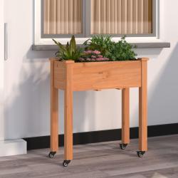 Jardini&egrave;re sur roues avec doublure brun 71x37x80 cm bois sapin