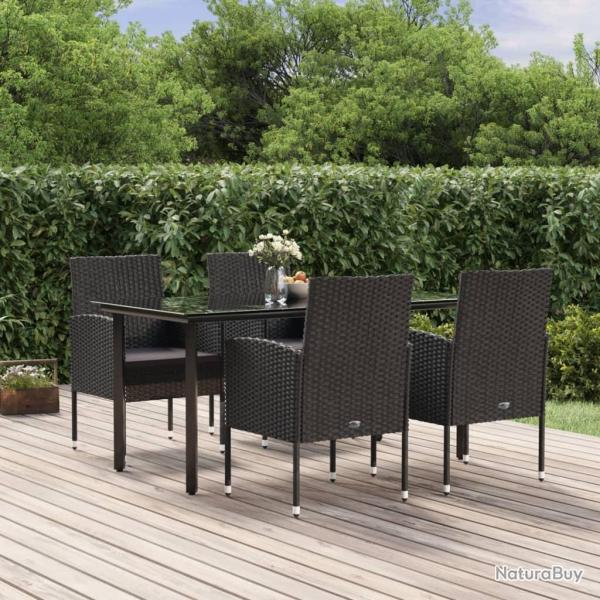 Ensemble � manger de jardin coussins 5pcs Noir R�sine tress�e