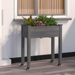 Jardini&egrave;re sur roues avec doublure gris 71x37x80 cm bois sapin