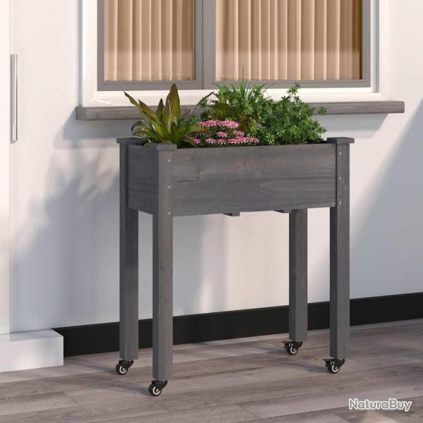 Jardini�re sur roues avec doublure gris 71x37x80 cm bois sapin