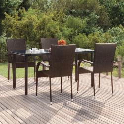 Ensemble &agrave; manger de jardin 5 pcs Marron R&eacute;sine tress&eacute;e