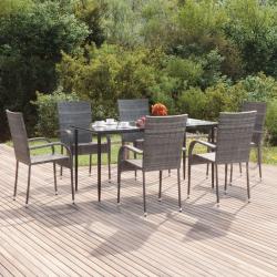 Ensemble &agrave; manger de jardin 7 pcs Gris R&eacute;sine tress&eacute;e