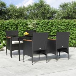 Ensemble &agrave; manger de jardin avec coussins 5 pcs Noir