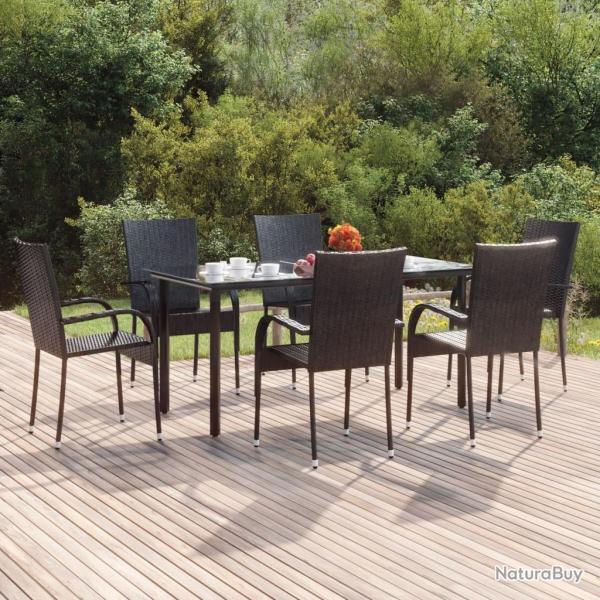 Ensemble � manger de jardin 7 pcs Noir R�sine tress�e