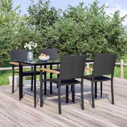 Ensemble &agrave; manger de jardin 5 pcs Noir R&eacute;sine tress&eacute;e