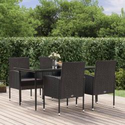 Ensemble &agrave; manger de jardin coussins 5pcs Noir R&eacute;sine tress&eacute;e