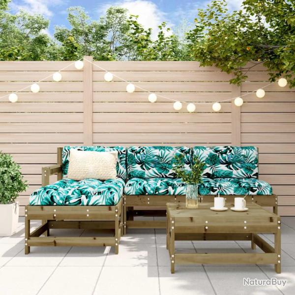 Salon de jardin 5 pcs avec coussins bois de pin impr�gn�