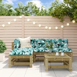 Salon de jardin 5 pcs avec coussins bois de pin impr&eacute;gn&eacute;