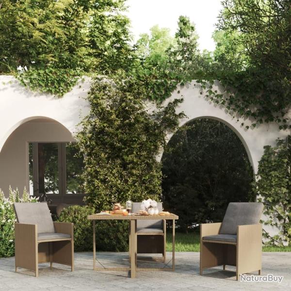 Table de jardin Beige 109x107x74 cm R�sine tress�e bois massif