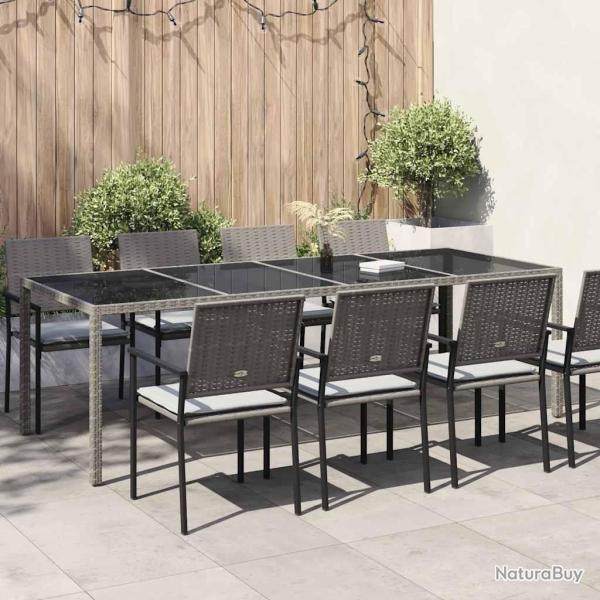 Table de jardin gris 250x100x75 cm Verre tremp� et poly rotin