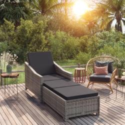 Chaise longue avec coussin gris fonc&eacute; R&eacute;sine tress&eacute;e Gris