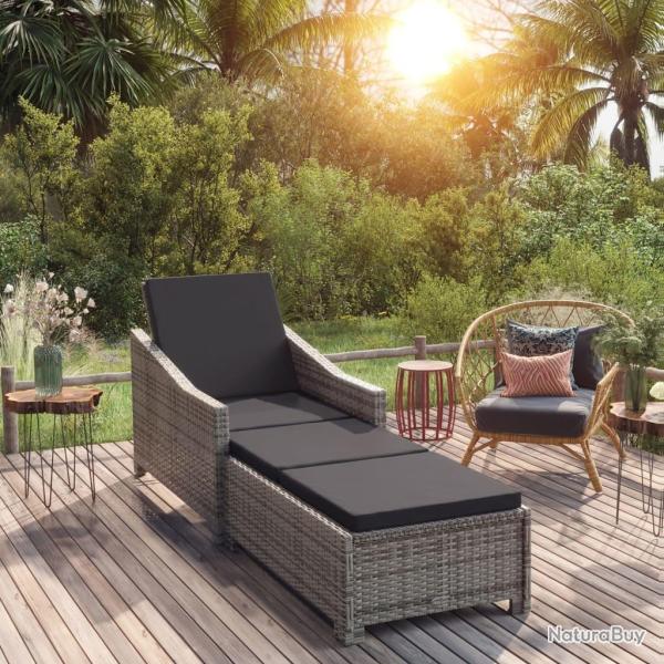 Chaise longue avec coussin gris fonc� R�sine tress�e Gris