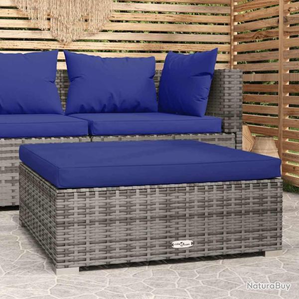 Repose-pied de jardin et coussin Gris 70x70x30cm R�sine tress�e