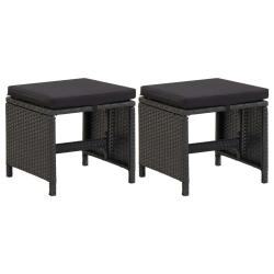 Tabourets de jardin avec coussins lot de 2 R&eacute;sine tress&eacute;e Noir