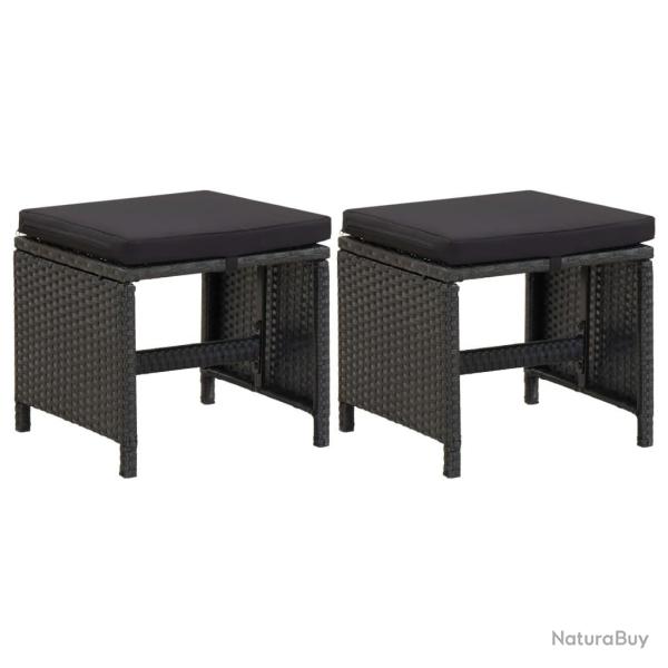 Tabourets de jardin avec coussins lot de 2 R�sine tress�e Noir