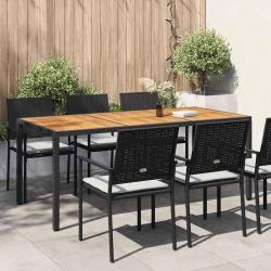 Table de jardin 190x90x75 cm R&eacute;sine tress&eacute;e et bois acacia Noir