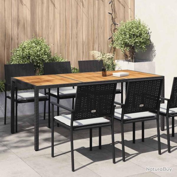 Table de jardin 190x90x75 cm R�sine tress�e et bois acacia Noir