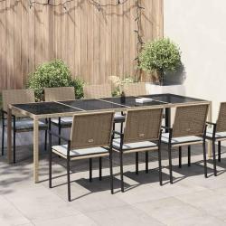 Table de jardin Beige 250x100x75 cm Verre tremp&eacute; et poly rotin
