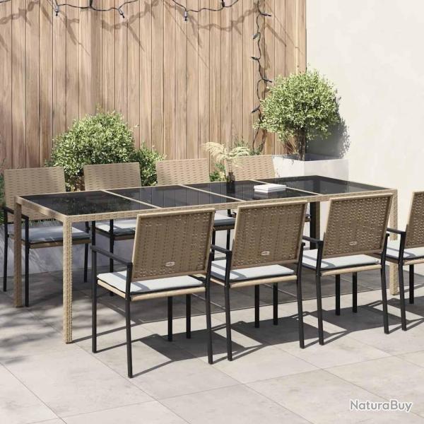 Table de jardin Beige 250x100x75 cm Verre tremp� et poly rotin