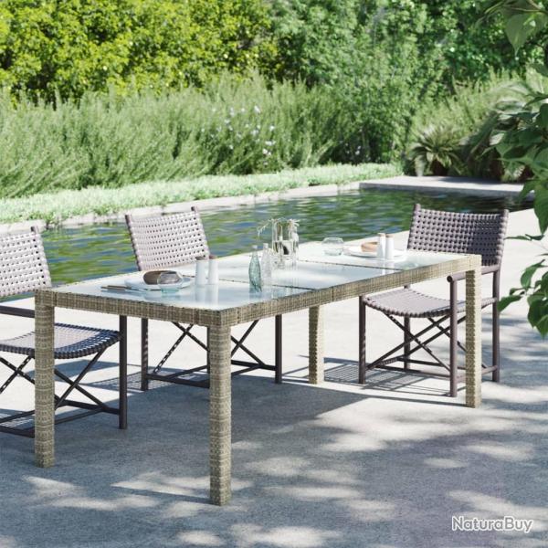 Table de jardin Gris 190x90x75 cm Verre tremp�/r�sine tress�e