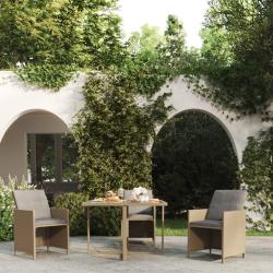 Table de jardin Beige 109x107x74 cm R&eacute;sine tress&eacute;e et verre