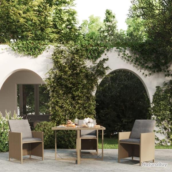 Table de jardin Beige 109x107x74 cm R�sine tress�e et verre