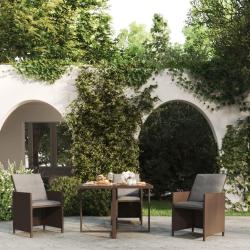 Table de jardin Marron 109x107x74 cm R&eacute;sine tress&eacute;e et verre