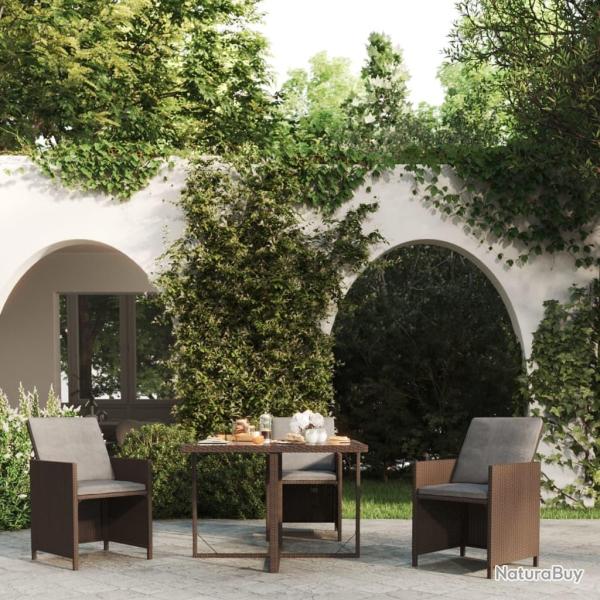 Table de jardin Marron 109x107x74 cm R�sine tress�e et verre
