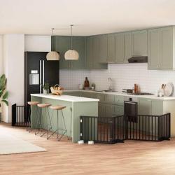 Barri&egrave;re pour chien porte pliable 6 panneaux noir bois peuplier