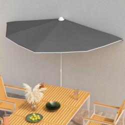 Demi-parasol de jardin avec m&acirc;t 180x90 cm anthracite