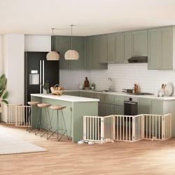 Barri&egrave;re pour chiens avec porte pliable 9panneaux bois peuplier